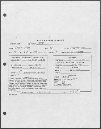 Mike Darr scouting report, 1995 August 04