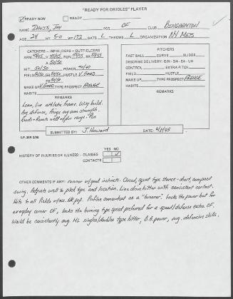 Jay Davis scouting report, 1995 June 08