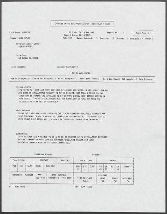 Kane Davis scouting report, 1995 August 16