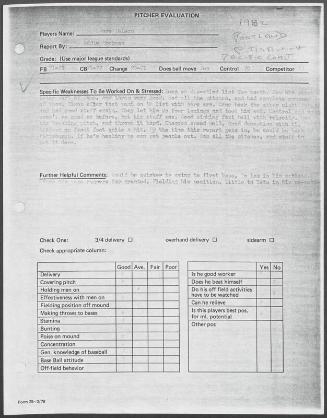 Jose DeLeon scouting report, 1982