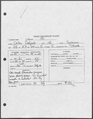 Carlos Delgado scouting report, 1995 August 22