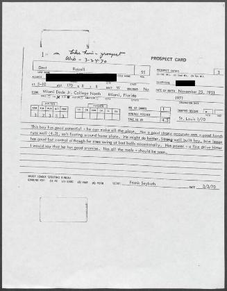 Bucky Dent scouting report, 1970 March 03