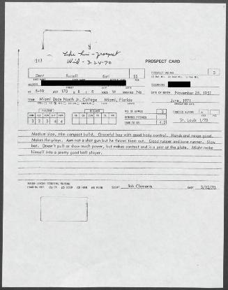 Bucky Dent scouting report, 1970 March 12