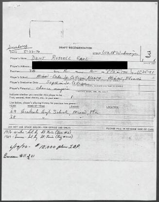 Bucky Dent scouting report, 1970 May 22