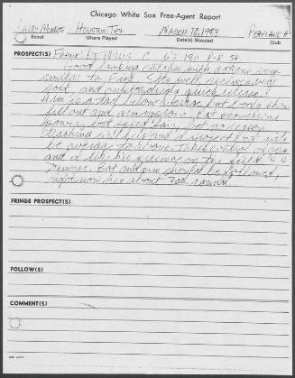 Jeff DeWillis scouting report, 1983 March 10
