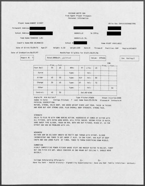 R.A. Dickey scouting report, 1996 May 03