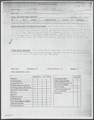 Frank DiPino scouting report, 1982