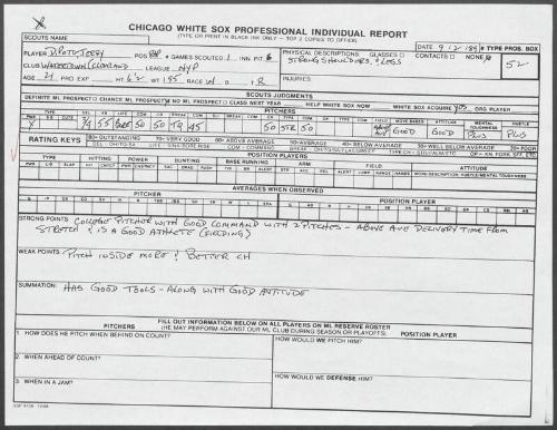 Jerry Dipoto scouting report, 1989 September 02