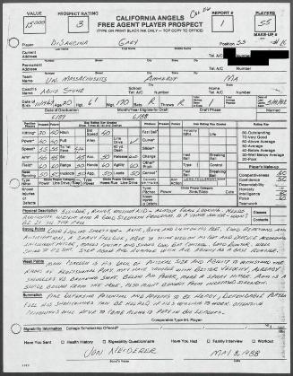Gary Disarcina scouting report, 1988 May 08