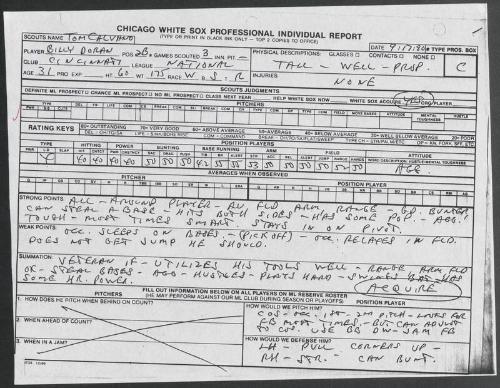 Bill Doran scouting report, 1990 September 17