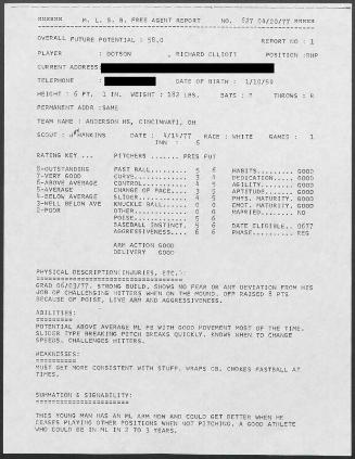 Richard Dotson scouting report, 1977 April 14