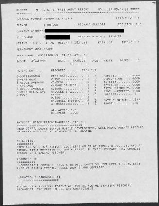 Richard Dotson scouting report, 1977 April 28