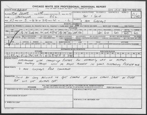 Tom Drees scouting report, 1990 October 10
