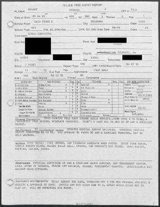 Mike Durant scouting report, 1991 April 07