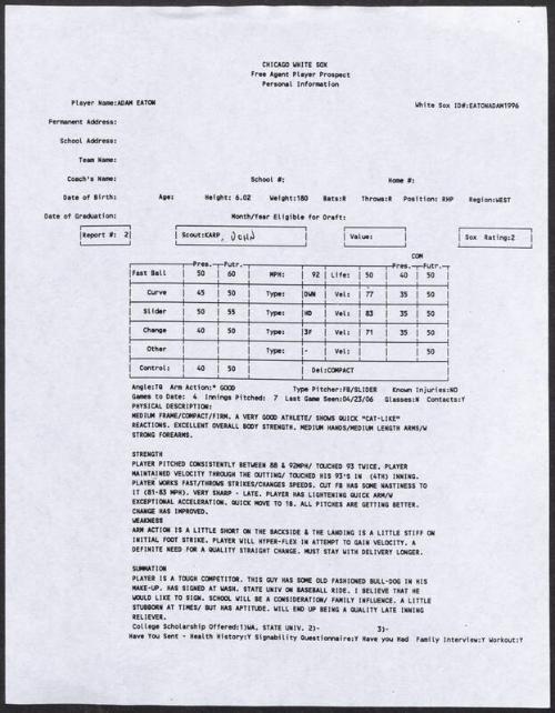 Adam Eaton scouting report, 1996 April 23