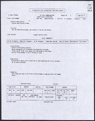 Alan Embree scouting report, 1995 July 09