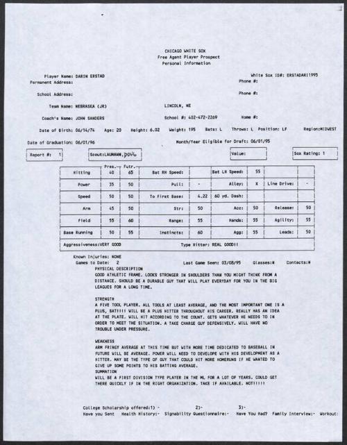 Darin Erstad scouting report, 1995March 08