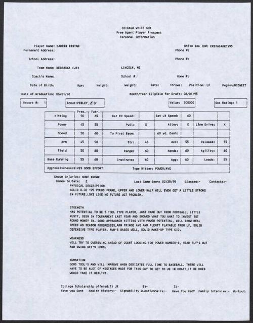 Darin Erstad scouting report, 1995 February 25