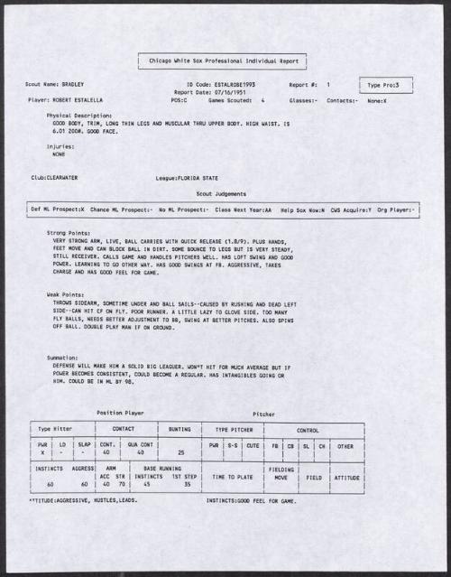 Bobby Estalella scouting report, 1995 July 16