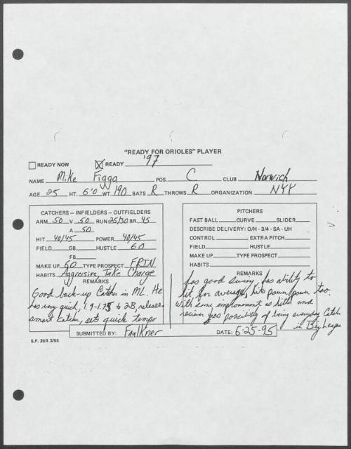 Mike Figga scouting report, 1995 June 25