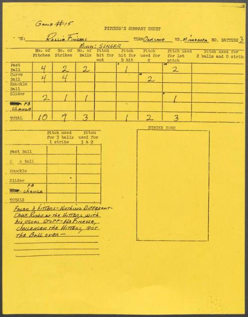Rollie Fingers scouting report, 1976 September 16