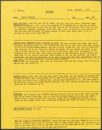 Rollie Fingers scouting report, 1976 September