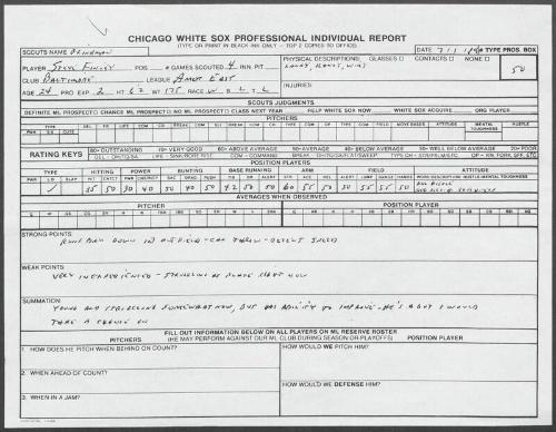 Steve Finley scouting report, 1989 July 01