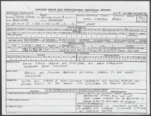 Steve Finley scouting report, 1989 September 25