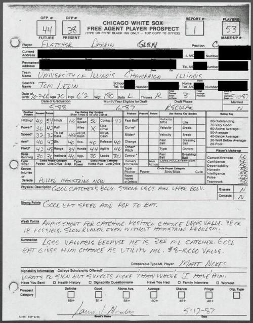 Darrin Fletcher scouting report, 1987 May 12