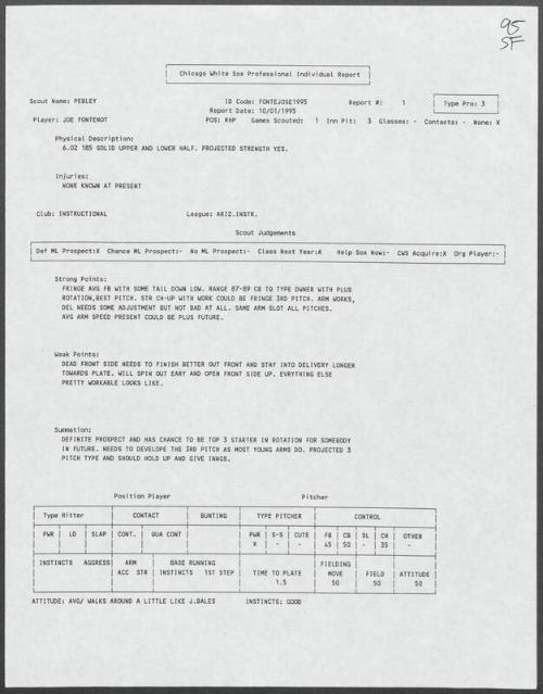 Joe Fontenot scouting report, 1995 October 01