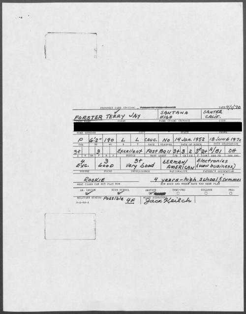 Terry Forster scouting report, 1970 April 01