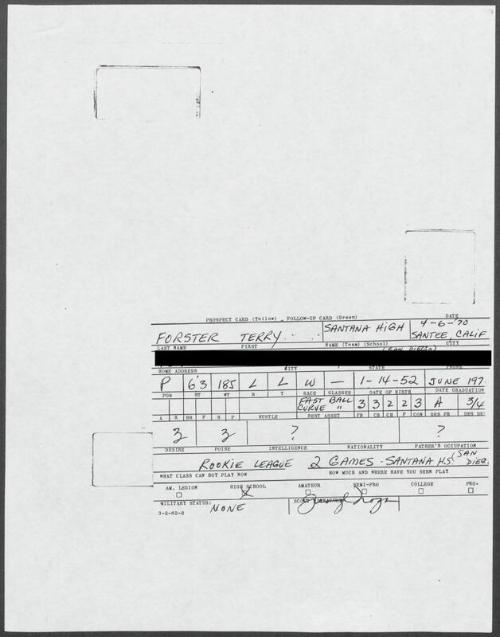 Terry Forster scouting report, 1970 April 06