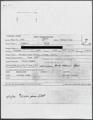 Terry Forster scouting report, 1970 May 20