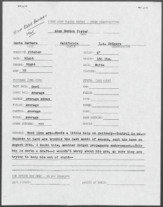Alan Foster scouting report, 1965