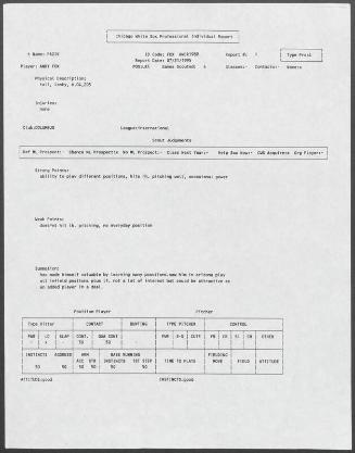 Andy Fox scouting report, 1995 July 21