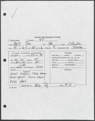 Andy Fox scouting report, 1995 August 21