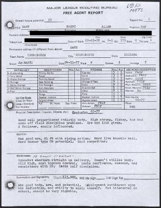 Brent Gaff scouting report, 1977 April 11