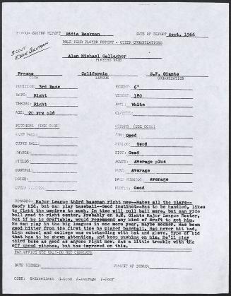 Al Gallagher scouting report, 1966 September
