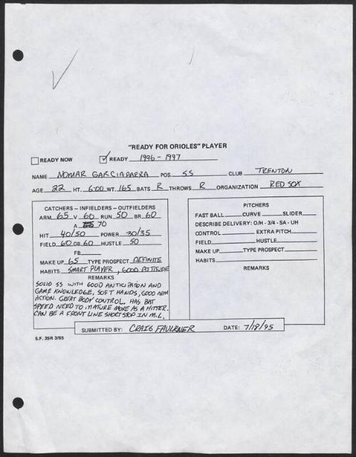 Nomar Garciaparra scouting report, 1995 July 18