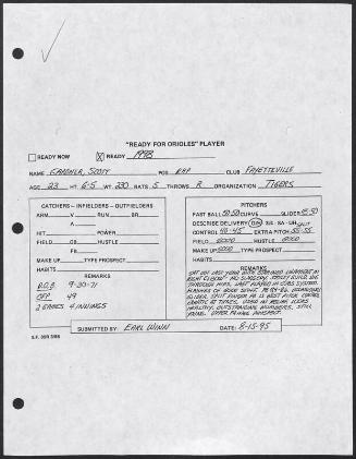 Scott Gardner scouting report, 1995 August 15