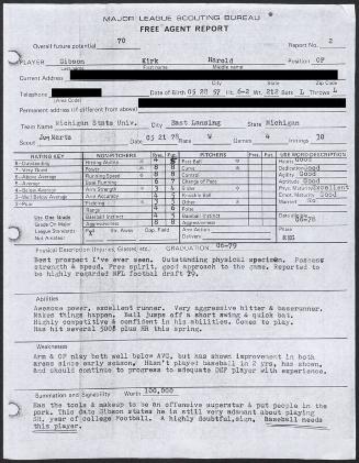 Kirk Gibson scouting report, 1978 May 21