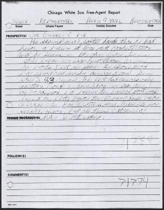 Joe Girardi scouting report, 1986 April 09