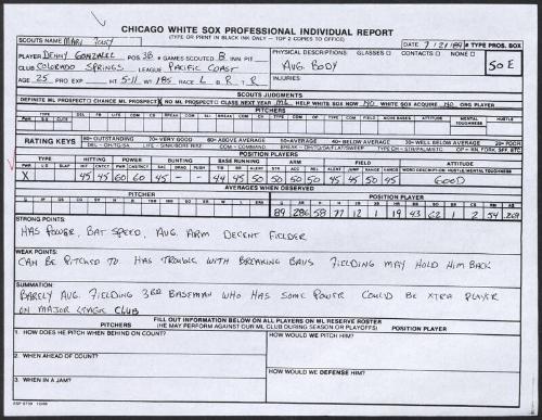 Denny Gonzalez scouting report, 1989 July 21