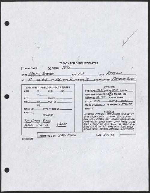 Arnie Gooch scouting report, 1995 June 13