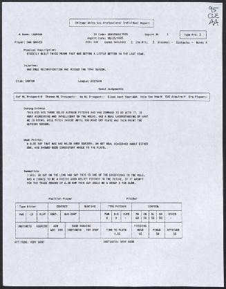 Danny Graves scouting report, 1995 August 25