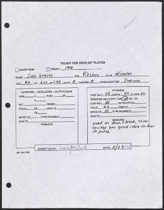 Danny Graves scouting report, 1995 May 27