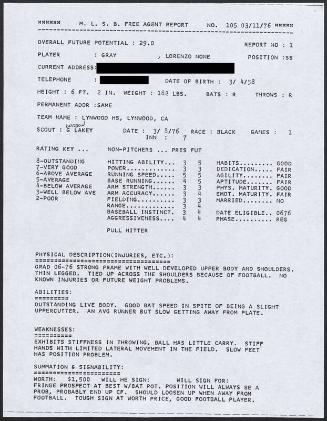 Lorenzo Gray scouting report, 1976 March 08