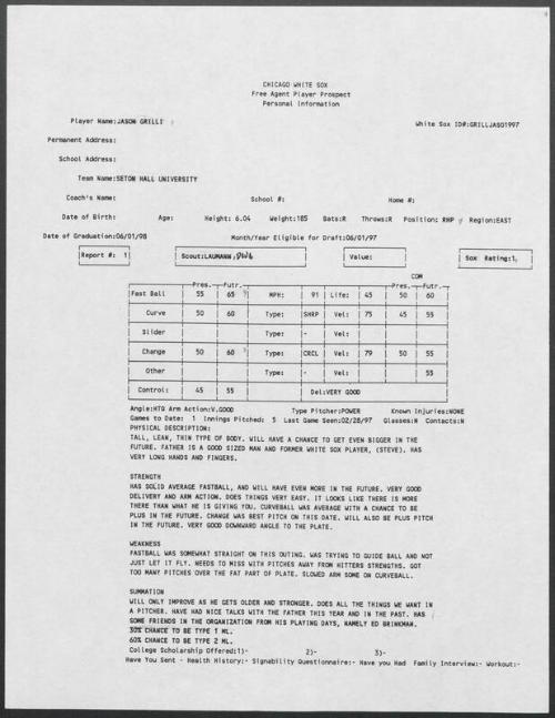 Jason Grilli scouting report, 1997 February 28