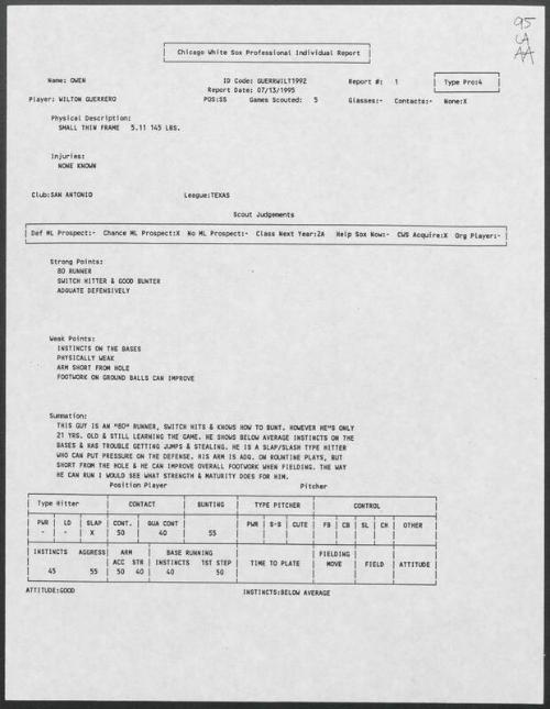 Wilton Guerrero scouting report, 1995 July 13