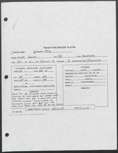 Mike Gulan scouting report, 1995 July 13